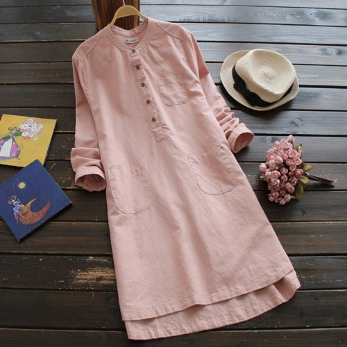 длинное платье-рубашка розовая