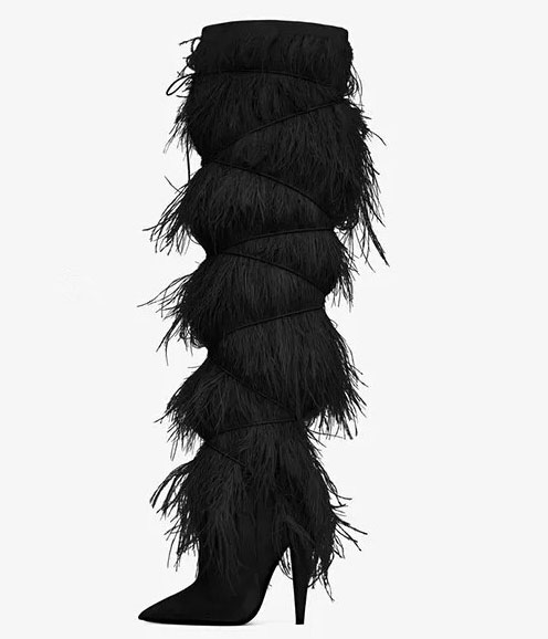 черные модные сапоги с перьями 2019