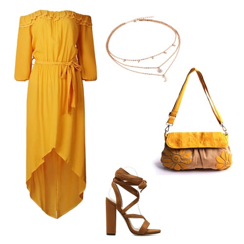 подбор вещей к образу с желтым платьем